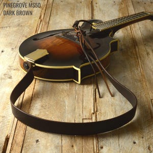 Thick Leather Mandolin Strap, brown/black/tan, Made in England by Pinegrove, bluegrass, MS50