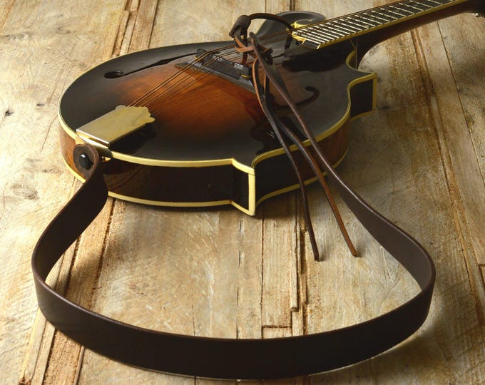 Thick Leather Mandolin Strap, brown/black/tan, Made in England by Pinegrove, bluegrass, MS50