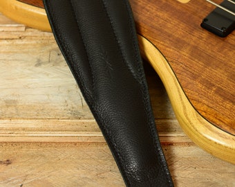 4 inch wide Black Guitar Strap or Bass Strap, BS64, double padded, very comfortable, thick padding, for heavy