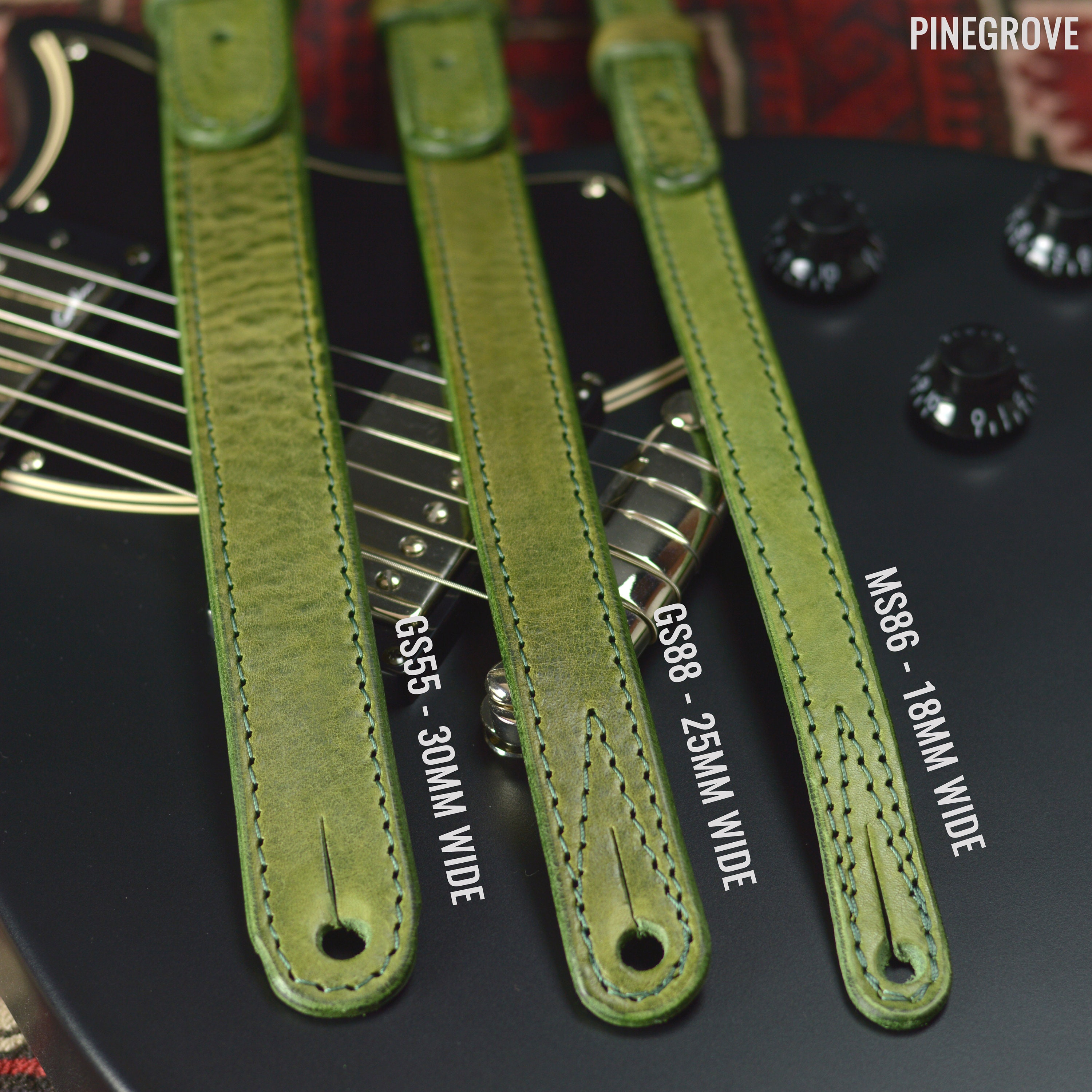 Green Diamond Swirl Guitar Strap, Black Green Genuine Leather Ends