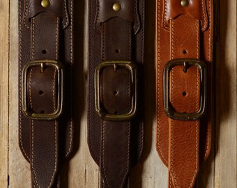 Luxury Leather Guitar Strap with Buckle, BS79, 3 inch width, bass strap, guitar belt, tough, natural, worn bronze clasp, Pinegrove