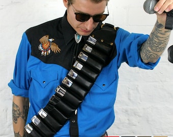 Leather harmonica bandolier, harmonica shoulder belt, blues harp holder, bandoleer, bandalero, bandalier, bandaleer, body belt