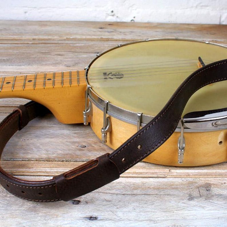 Leather Banjo Strap (loop style), hand-crafted, thick vegetable tanned leather, 3 attachment options, black, brown, tan, Pinegrove BLS52 image 10