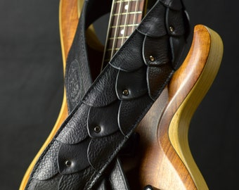 Dragon Skin Padded Leather Guitar Strap or Bass Strap, GS92, black, thick high quality leathers, hand-built in England