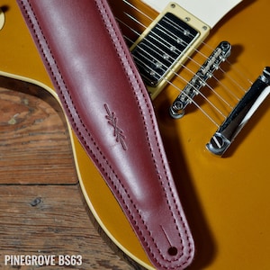 Thick Padded Cherry Red Leather Guitar Strap or Bass Strap, BS63, 3 inches wide,  high quality, bass belt, comfortable, Pinegrove, UK made