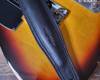 Comfortable Thick Black Leather Guitar Strap, GS61, thick soft padding for comfort, guitar belt, full-grained leather, Pinegrove