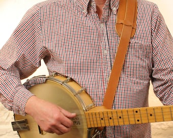 Handmade Leather Banjo Strap, Soft Shoulder Pad, Thick Cowhide, Handmade in England, Pinegrove BLS49