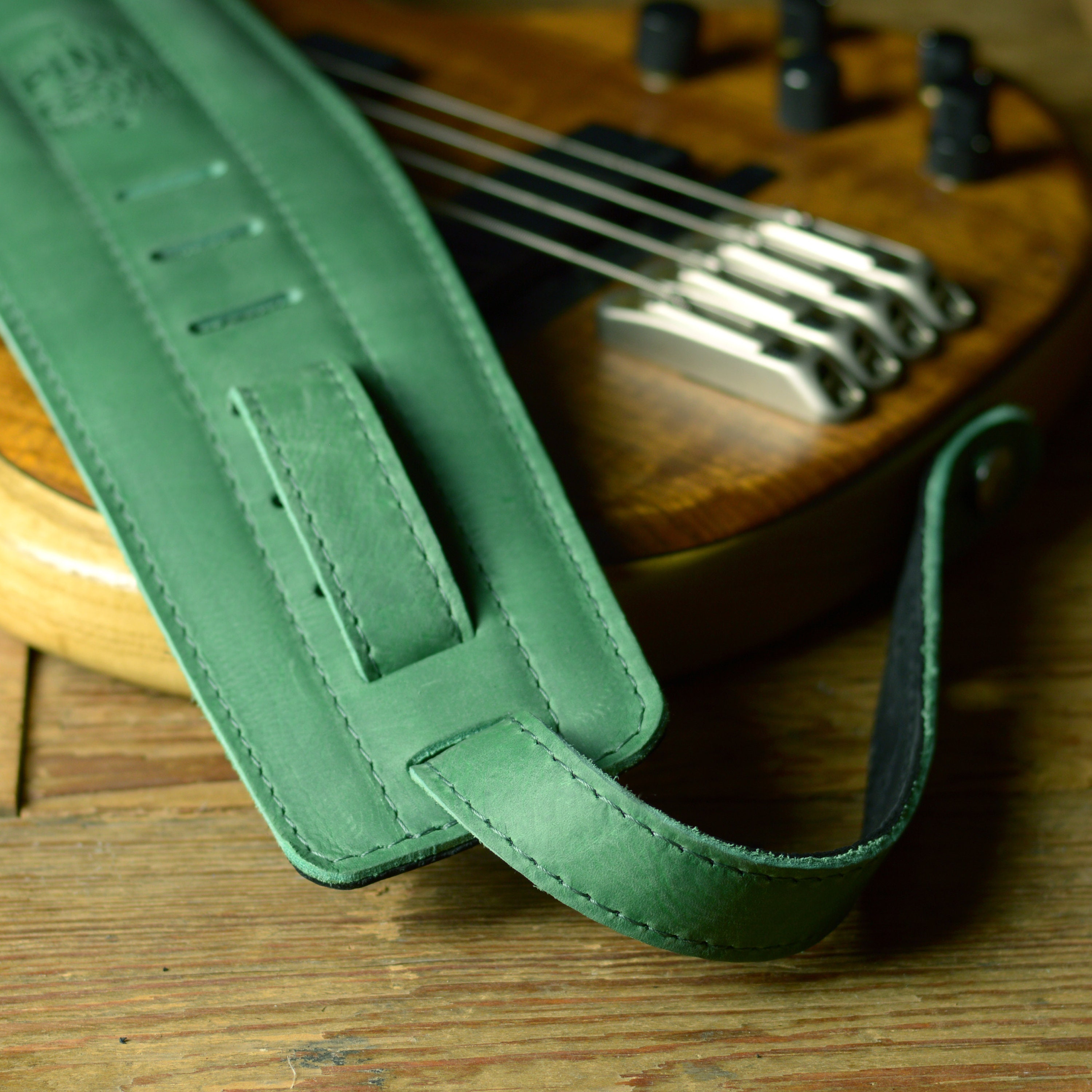 Emerald Green & Black Dragon Skin Padded Leather Guitar Strap 