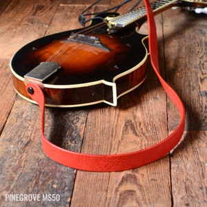 Flame Red Leather Mandolin Strap, MS50, Bluegrass Mandolin Strap, full grain leather, gift for mandolin player.