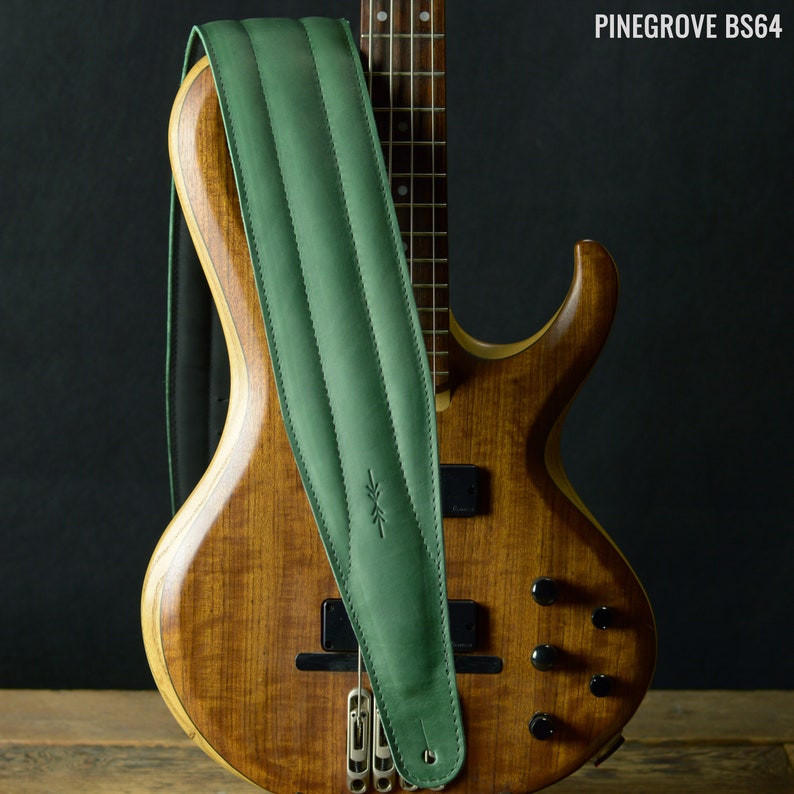 Emerald Green Bass Guitar Strap, BS64, double-padded, 4 inches wide, very wide and comfortable, for heavy guitars, Pinegrove, UK made image 2