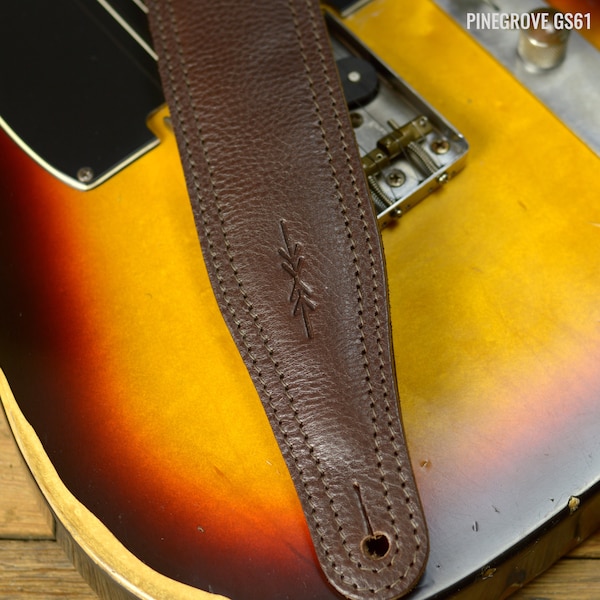 Brown Padded Leather Guitar Strap, GS61, thick guitar belt, soft vegetable tanned leather, thick soft padding for comfort, Pinegrove