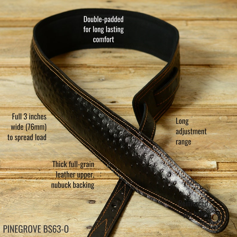 Thick Padded Black Leather Guitar Strap or Bass Strap BS63O Etsy