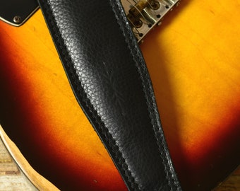 Comfortable Thick Black Leather Guitar Strap, GS61, thick soft padding for comfort, guitar belt, full-grained leather, Pinegrove