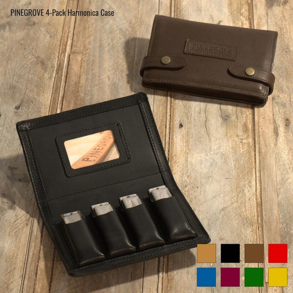 4-Pack Leather Harmonica Case, leather blues harp holder, four mouth organ case, harmonica pouch, personalized, name, carrier