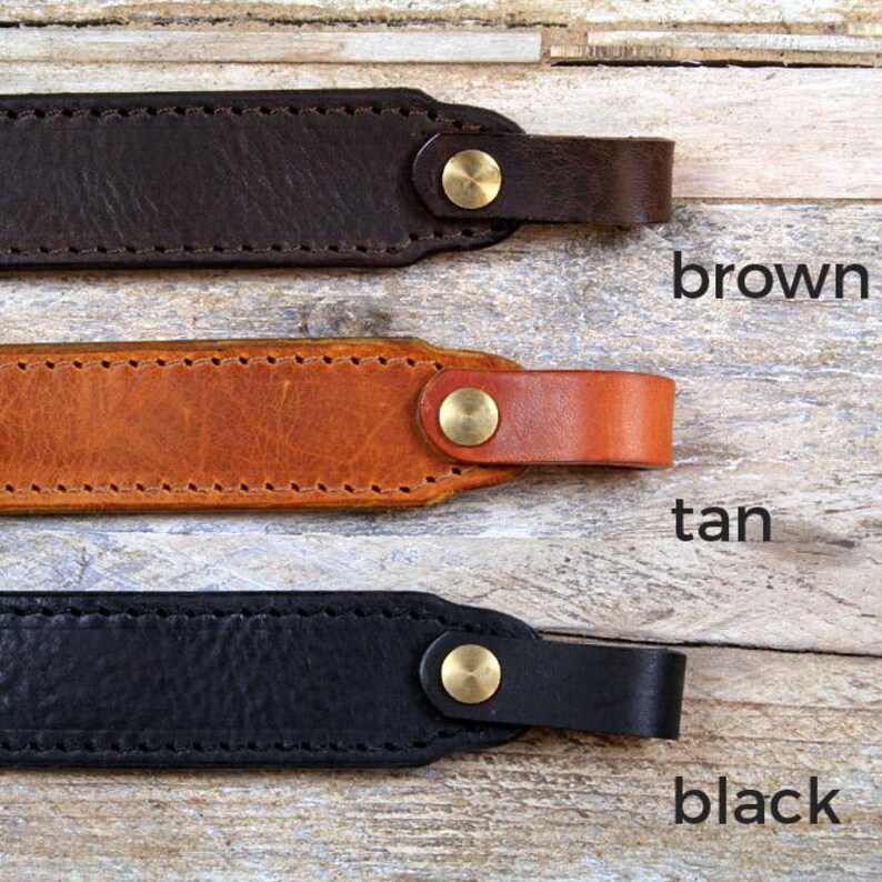 Leather Banjo Strap (loop style), hand-crafted, thick vegetable tanned leather, 3 attachment options, black, brown, tan, Pinegrove BLS52 image 5