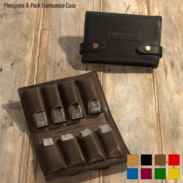 8-Pack Leather Harmonica Case, leather blues harp holder, eight harmonica holder, personalized, name, carrier