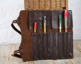 Leather penny whistle case, recorder case, fife case, two-part whistle holder, caddy