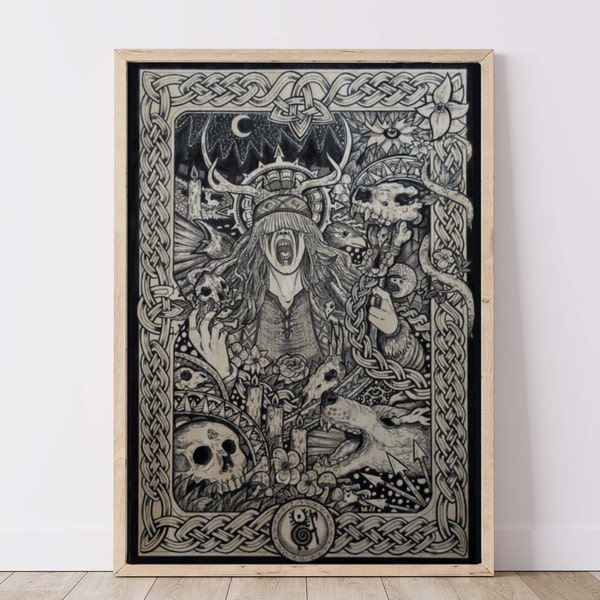 Grande affiche Heilung folk viccaine Viking Wall Art Forest Witch, décoration païenne, peinture de sorcière, art wicca