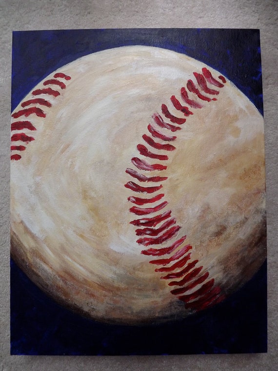 Items similar to Baseball Painting, 14"x18", Acrylic with Blue