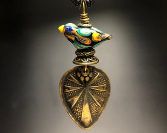 Bird pendant, Bird necklace, Glass Bird Jewelry
