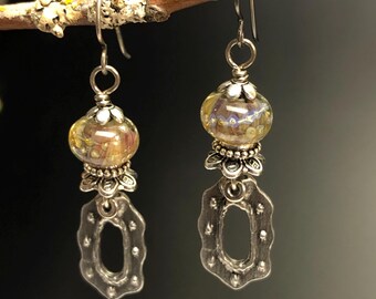 handmade earrings, E-6, made in Oregon, artist glass beads, pink earrings, pink jewelry, Contemporary tribal jewelry,lampwork jewelry