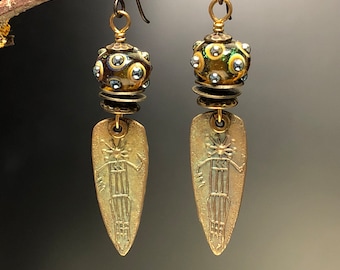 Southwest earrings, bronze earrings, Petroglyph design, jewelry, Bohemian jewelry, Santa Fe Jewelry