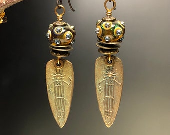 Artisan earrings E-86..Southwest style earrings..Petroglyph design..rock art design..Bohemian jewelry..Santa Fe style..tribal look Jewelry