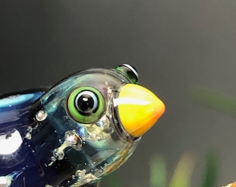 blue bird bead, WBR.05, lampwork glass bird bead, Glass bird, lampwork glass sculpture