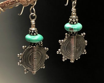 African silver charm and turquoise earrings! Silver and turquoise earrings.