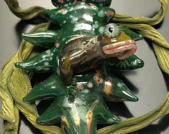 Emerging frog necklace pendant