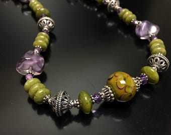 Sterling silver and purple jewelry Silver green purple necklace, Purple green necklace
