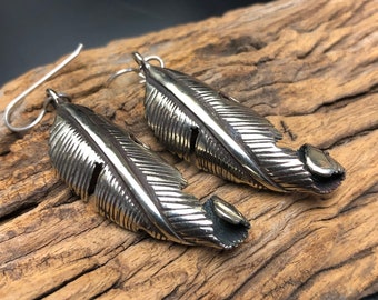 Sterling silver feather earrings, Sterling silver earrings! WE-63