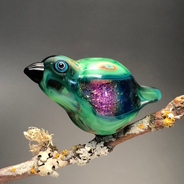 lampwork glass bird, bird bead, glass bird bead, rainbow jewelry, Beautiful glass, WBR- 137-78