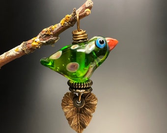 Bird jewelry, Glass bird jewelry, Bird Art, WP- 2, Beautiful Bird pendant, Whimsical jewelry