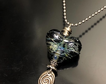Ancient heart pendant, heart jewelry, WNC-23, Heart and spiral necklace
