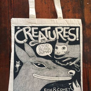 Screen printed canvas tote bag, cute funny tote, silkscreen printed cotton reusable bag