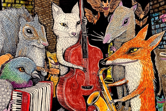 ジャズアニマルアートプリントポスター - Etsy 日本