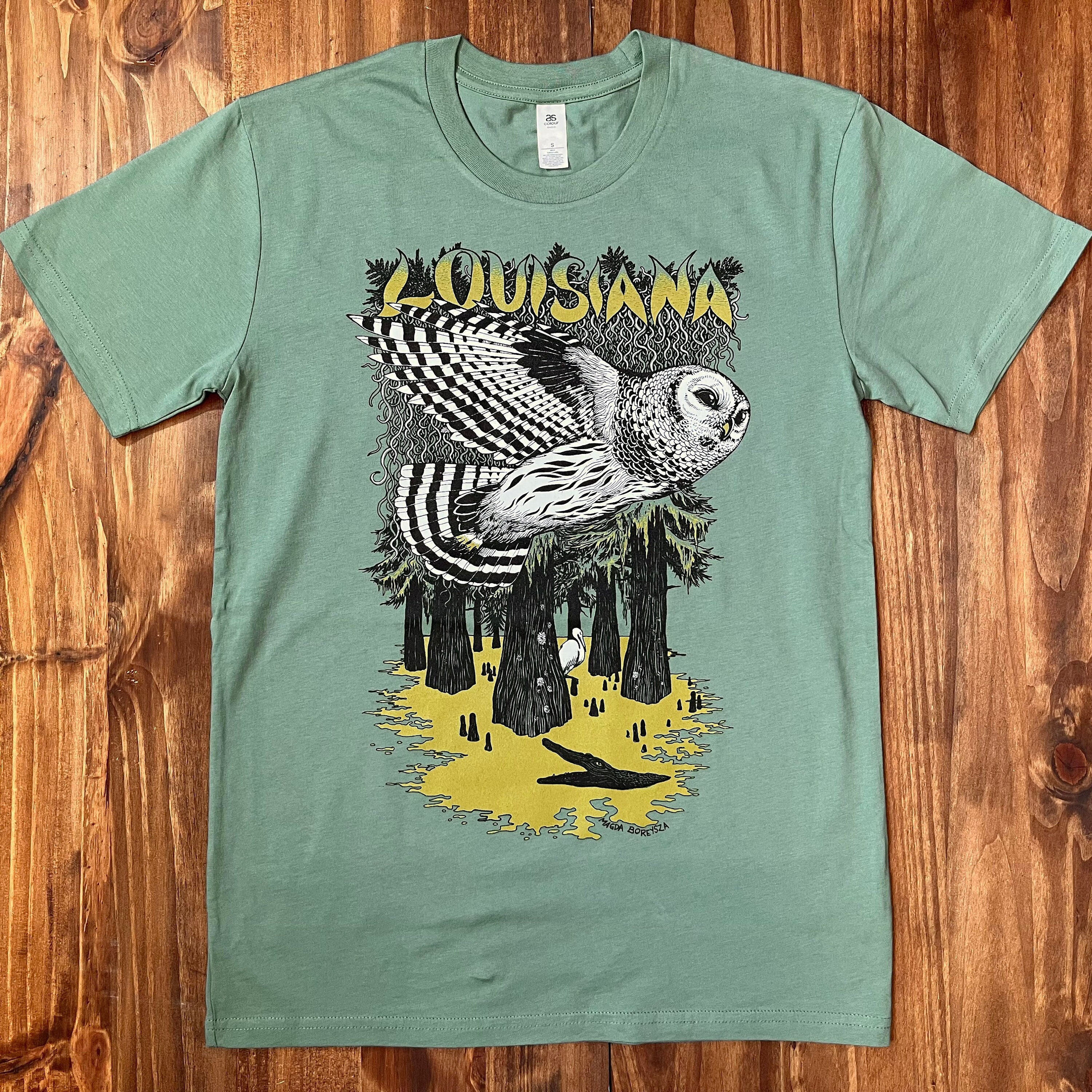 Louisiana Owl T Shirt Screen Printed Tee LA Souvenir 