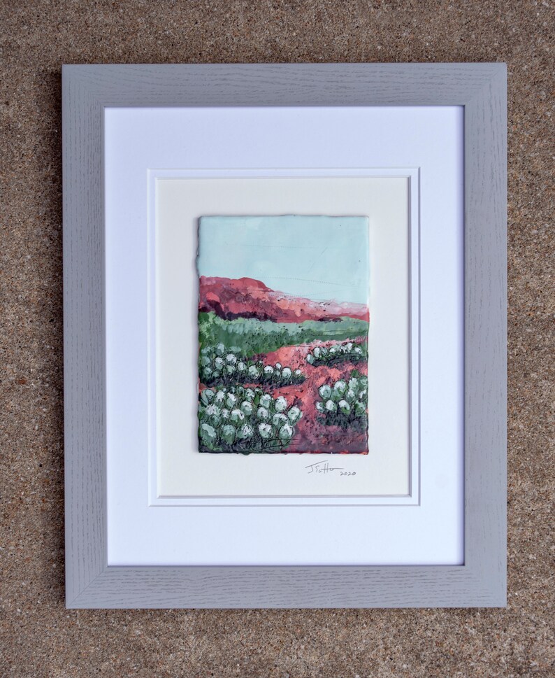 Original Abstract Encaustic Painting succulent desert pattern beeswax resin heavily textured decor artwork
