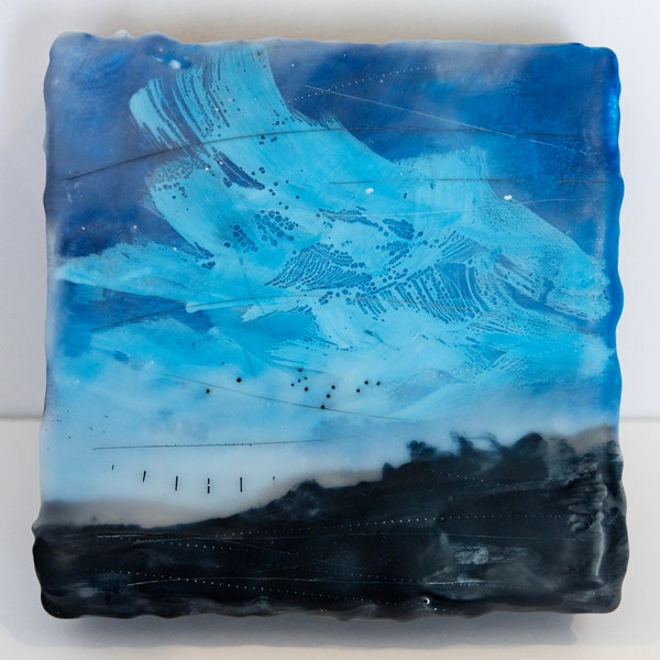 Original 6x6” Abstract Encaustic Landscape: Fell in Love