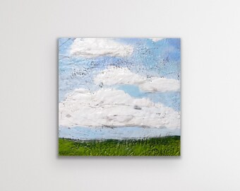 Pintura de paisagem encáustica abstrata original de 16x16”: Halo quebrado