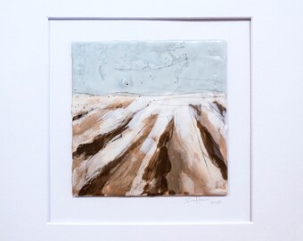 Original 6x6" Encaustic Landscape Painting: Midwest Winter