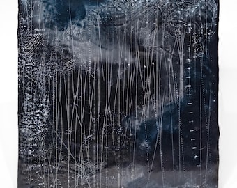 Original 8x8” Abstract Encaustic Painting: Shooting Stars