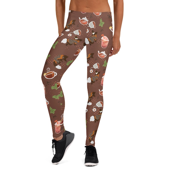 Black Tea Fox Leggings Etsy