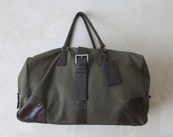 PRADA vtg canvas leather military green weekender big shoulder bag keep all