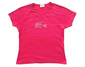 Camisa corta LACOSTE vintage de los años 2000 en color rosa brillante y fucsia, talla M