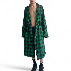 Grün Tartan Decke kariert Wolle Bademantel Mantel OS