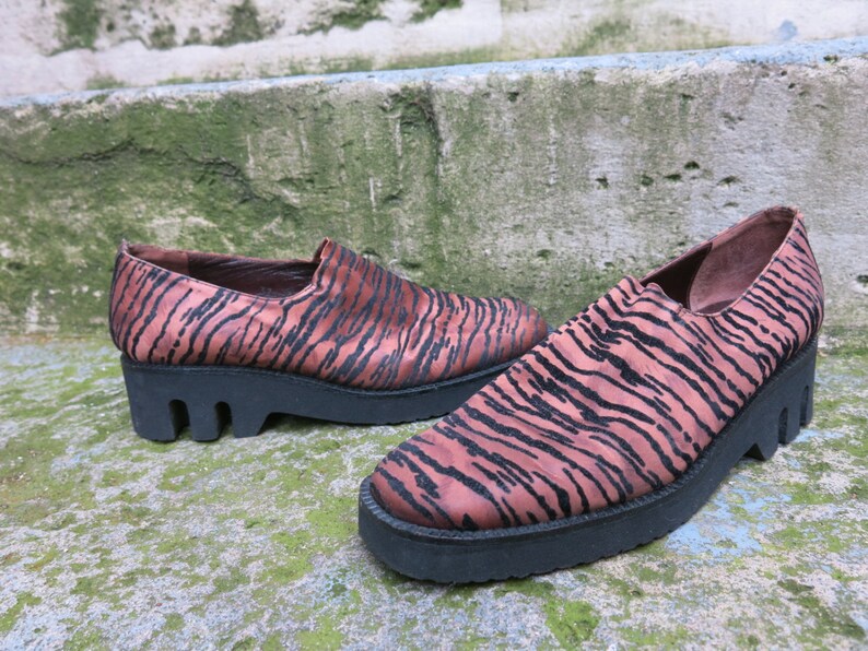 Vtg foam platform Slip on wedge shoes copper zebra velvet sz Etsy