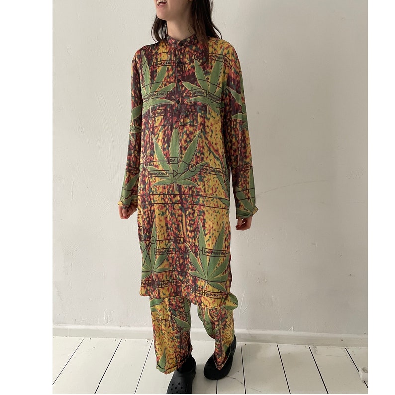 WEED print kurta shops long shirt dress silky satin one off