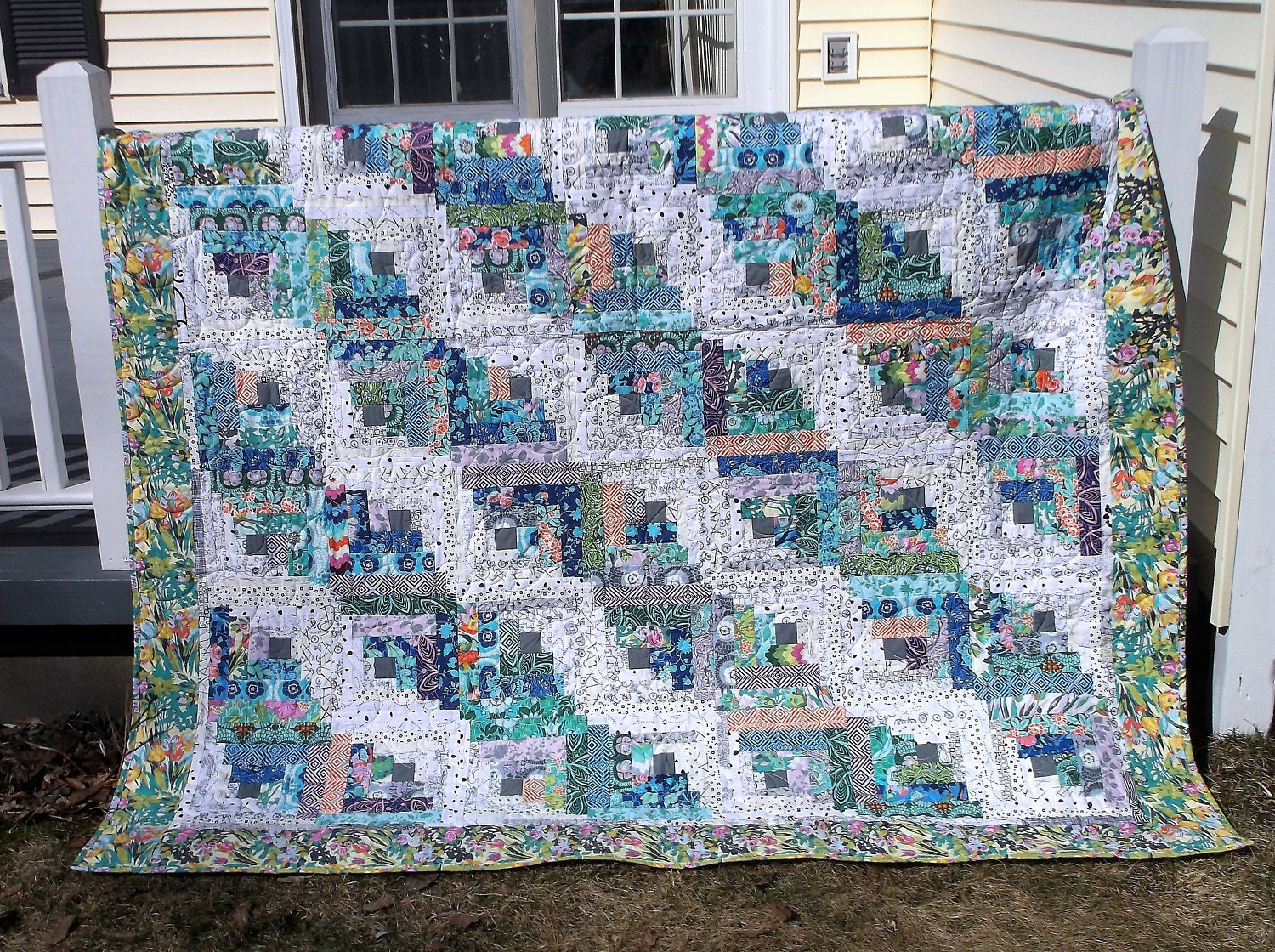 Floral Log Cabin Quilt Etsy